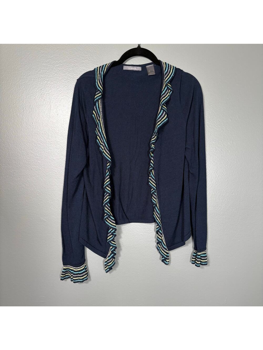 Liz Claiborne Women's Navy Blue Artsy Ruffle Cardigan - Size Large - Lightweight